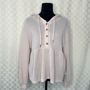 Chic Cream Knit Hoodie with Button Accents